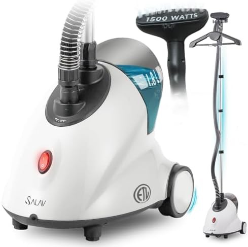 White standing steamer with adjustable pole