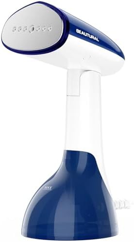 Blue handheld steamer for curtains and upholstery