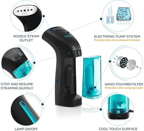 Black mini travel steamer with metal plate — photo 4