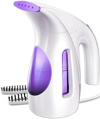 Portable handheld clothes steamer in purple