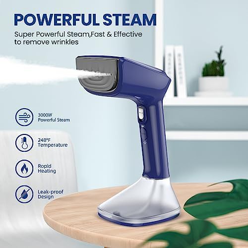 Blue handheld steamer with heat resistant glove — photo 5