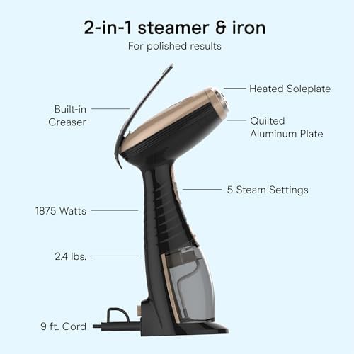 Black handheld steamer for clothes and upholstery — photo 4