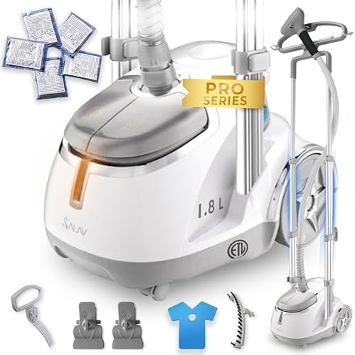 Professional steamer with retractable cord and descaler