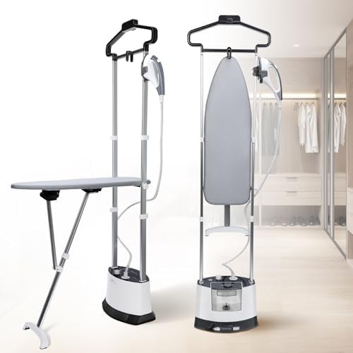 Standing steamer with foldable ironing board