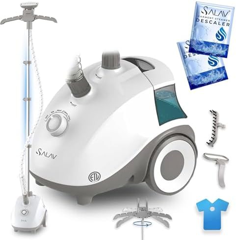 Standing garment steamer with descaler packets