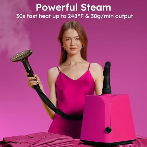 Professional standing garment steamer in cherry red — photo 4