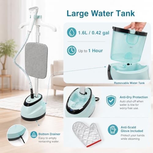 Standing Blue Fabric Steamer with Integrated Board — photo 4