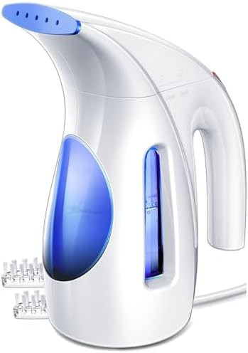 Portable handheld clothes steamer in ocean blue