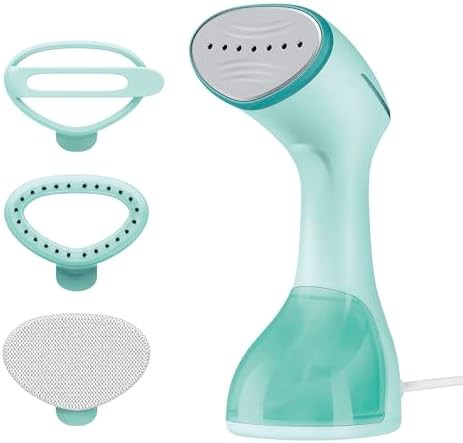 Mint green handheld steamer with ceramic soleplate
